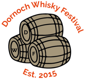 The logo for the Dornoch WHisky Festival which features three cask ends with the letters D, W and F. With our date of establishment: 2015